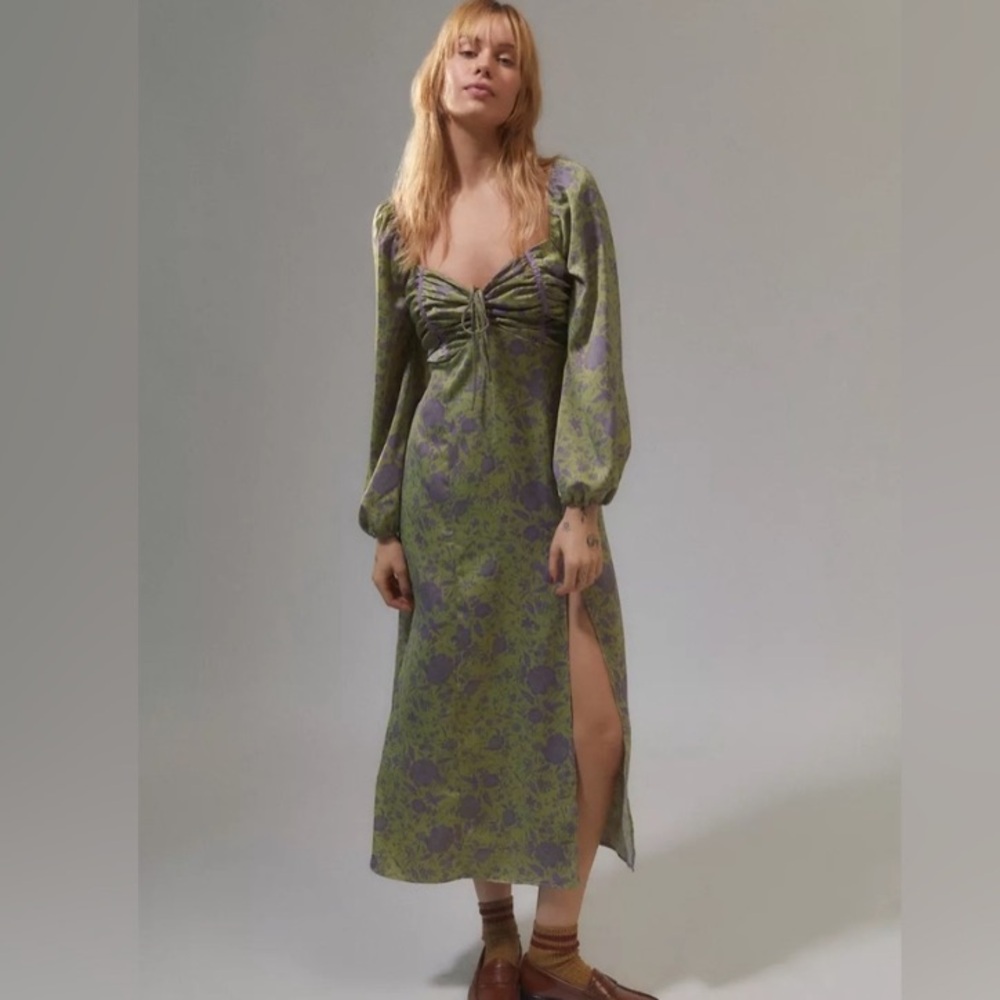 UO Kitty Printed Puff Sleeve Midi Dress- NWT